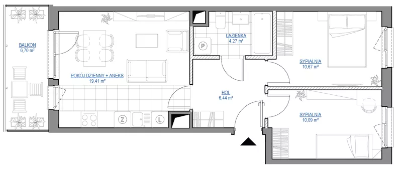 3 pokoje, mieszkanie 50,88 m², piętro 3, oferta nr 1/157, Przy Unii IV, Poznań, Żegrze, ul. Wagrowska