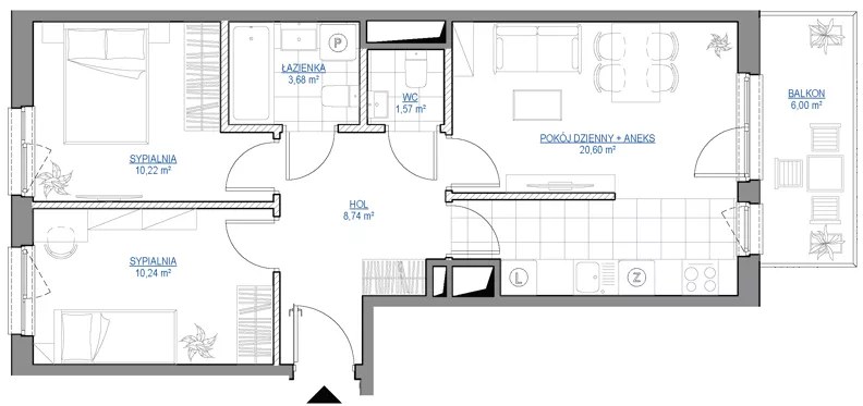 3 pokoje, mieszkanie 55,05 m², piętro 3, oferta nr 1/155, Przy Unii IV, Poznań, Żegrze, ul. Wagrowska