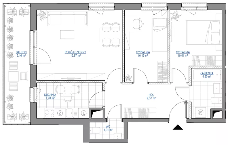 3 pokoje, mieszkanie 63,70 m², piętro 1, oferta nr 1/207, Przy Unii IV, Poznań, Żegrze, ul. Wagrowska