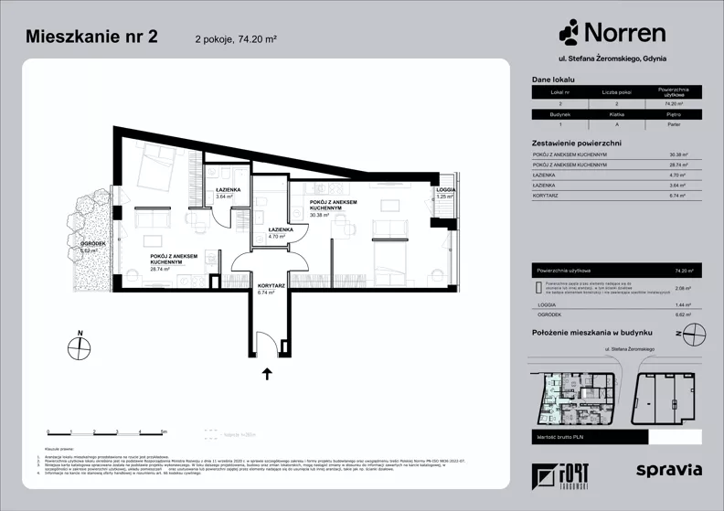 3 pokoje, mieszkanie 74,20 m², parter, oferta nr 0/2, Norren, Gdynia, Śródmieście, Śródmieście, ul. Żeromskiego 14