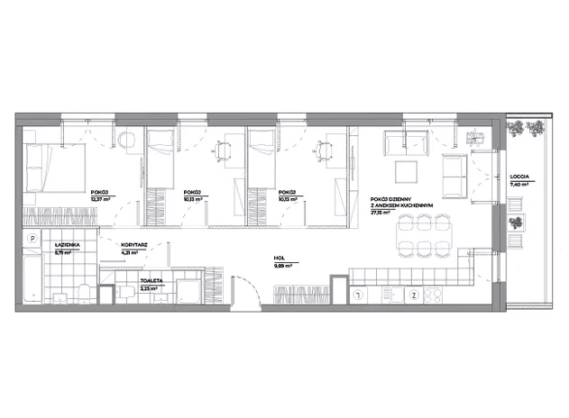 4 pokoje, mieszkanie 82,82 m², piętro 2, oferta nr B1/34, Architektów, Wrocław, Al. Architektów 22-30