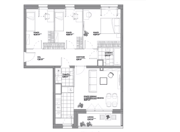 4 pokoje, mieszkanie 81,23 m², piętro 2, oferta nr B1/102, Architektów, Wrocław, Al. Architektów 22-30