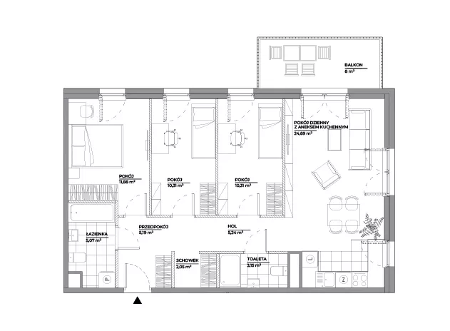 4 pokoje, mieszkanie 78,09 m², piętro 3, oferta nr A/150, Architektów, Wrocław, Al. Architektów 22-30