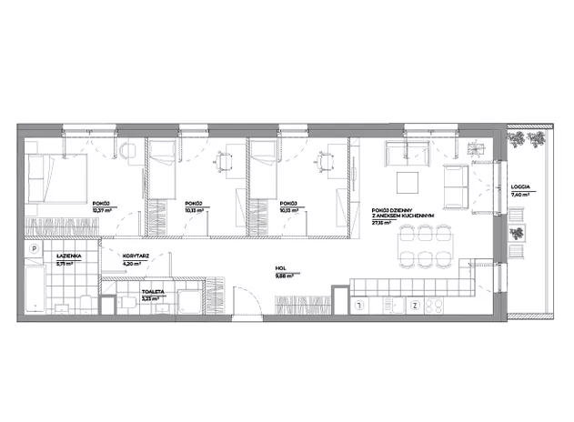 4 pokoje, mieszkanie 82,82 m², piętro 4, oferta nr B1/56, Architektów, Wrocław, Al. Architektów 22-30