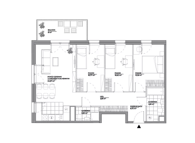 4 pokoje, mieszkanie 76,07 m², piętro 3, oferta nr A/157, Architektów, Wrocław, Al. Architektów 22-30