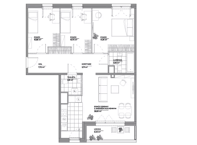 4 pokoje, mieszkanie 83,53 m², piętro 5, oferta nr B1/111, Architektów, Wrocław, Al. Architektów 22-30