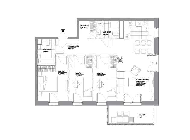 4 pokoje, mieszkanie 80,96 m², piętro 1, oferta nr A/127, Architektów, Wrocław, Al. Architektów 22-30