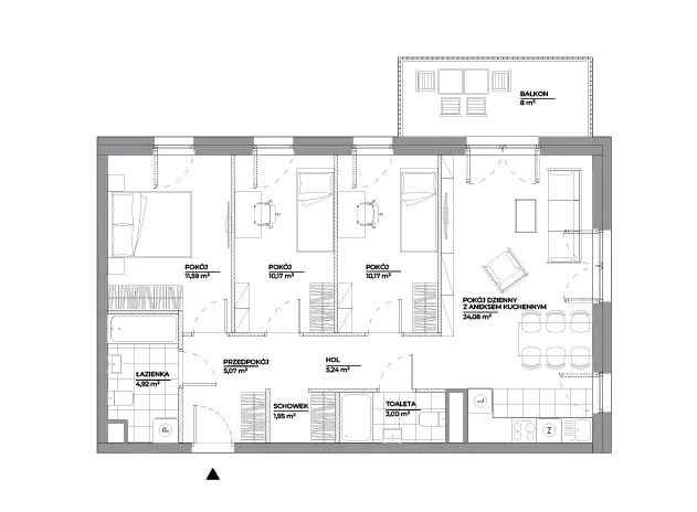 4 pokoje, mieszkanie 76,19 m², piętro 1, oferta nr A/126, Architektów, Wrocław, Al. Architektów 22-30