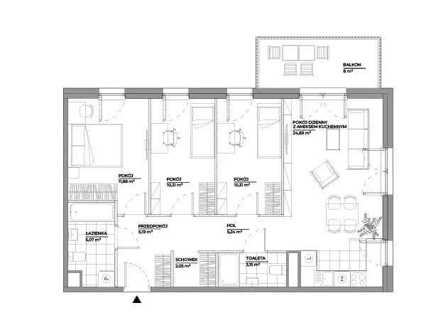 4 pokoje, mieszkanie 78,09 m², piętro 4, oferta nr A/162, Architektów, Wrocław, Al. Architektów 22-30