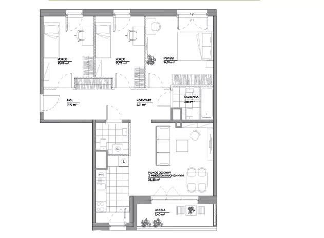 4 pokoje, mieszkanie 83,12 m², piętro 1, oferta nr B1/99, Architektów, Wrocław, Al. Architektów 22-30