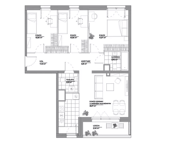 4 pokoje, mieszkanie 81,82 m², piętro 3, oferta nr B1/105, Architektów, Wrocław, Al. Architektów 22-30