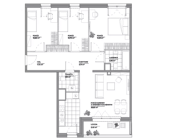 4 pokoje, mieszkanie 83,53 m², piętro 4, oferta nr B1/108, Architektów, Wrocław, Al. Architektów 22-30