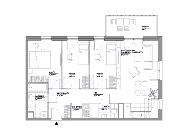 4 pokoje, mieszkanie 78,09 m², piętro 2, oferta nr A/138, Architektów, Wrocław, Al. Architektów 22-30