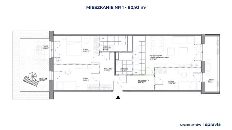 4 pokoje, mieszkanie 80,93 m², piętro 1, oferta nr B1/1, Architektów, Wrocław, Żerniki, Al. Architektów 22-30