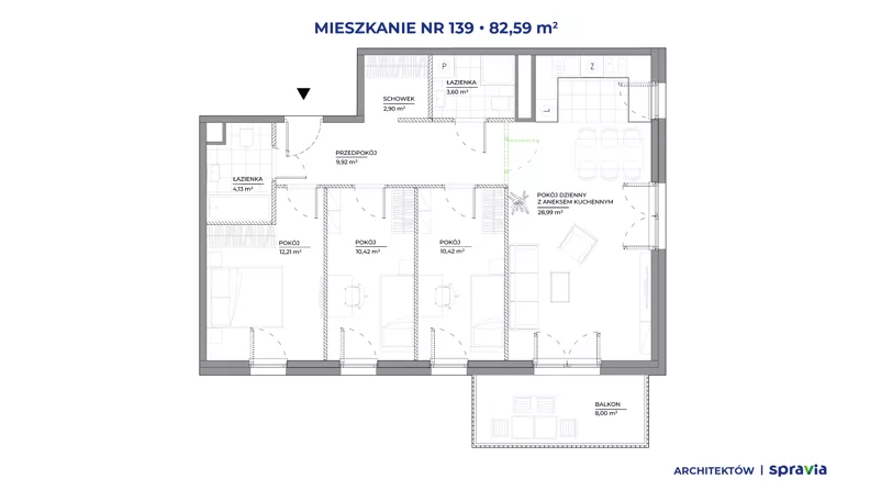 4 pokoje, mieszkanie 82,59 m², piętro 2, oferta nr A/139, Architektów, Wrocław, Żerniki, Al. Architektów 22-30