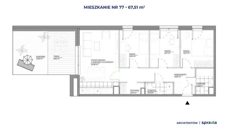 4 pokoje, mieszkanie 67,51 m², piętro 6, oferta nr B1/77, Architektów, Wrocław, Żerniki, Al. Architektów 22-30