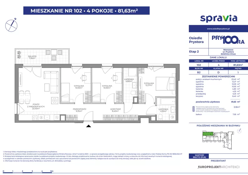 4 pokoje, mieszkanie 81,63 m², piętro 1, oferta nr 2/102, Osiedle Prystora II, Warszawa, Ursus, Skorosze, ul. Aleksandra Prystora 2