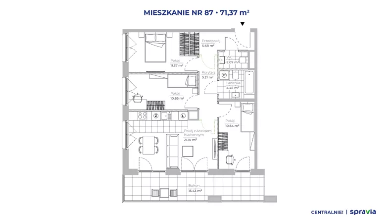 4 pokoje, mieszkanie 71,37 m², piętro 1, oferta nr 51E/87, Osiedle Centralnie!, Kraków, Czyżyny, Łęg, ul. Centralna 51D, 51E
