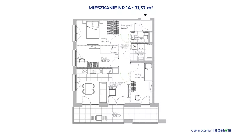 4 pokoje, mieszkanie 71,37 m², piętro 2, oferta nr 51D/14, Osiedle Centralnie!, Kraków, Czyżyny, Łęg, ul. Centralna 51D, 51E