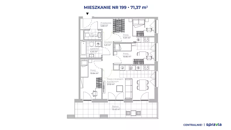 4 pokoje, mieszkanie 71,37 m², piętro 3, oferta nr 51E/199, Osiedle Centralnie!, Kraków, Czyżyny, Łęg, ul. Centralna 51D, 51E