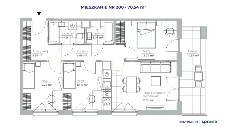 4 pokoje, mieszkanie 70,54 m², piętro 3, oferta nr 51E/200, Osiedle Centralnie!, Kraków, Czyżyny, Łęg, ul. Centralna 51D, 51E