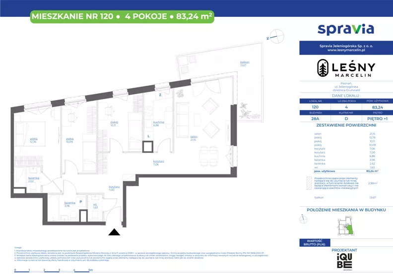 4 pokoje, mieszkanie 83,24 m², piętro 1, oferta nr 28A/120, Leśny Marcelin, Poznań, Grunwald, Junikowo, ul. Jeleniogórska