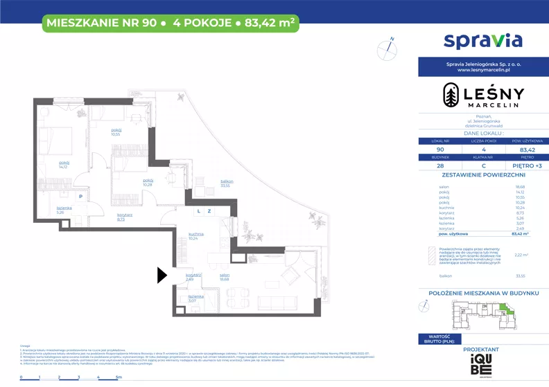 4 pokoje, mieszkanie 83,42 m², piętro 3, oferta nr 28/90, Leśny Marcelin, Poznań, Grunwald, Junikowo, ul. Jeleniogórska
