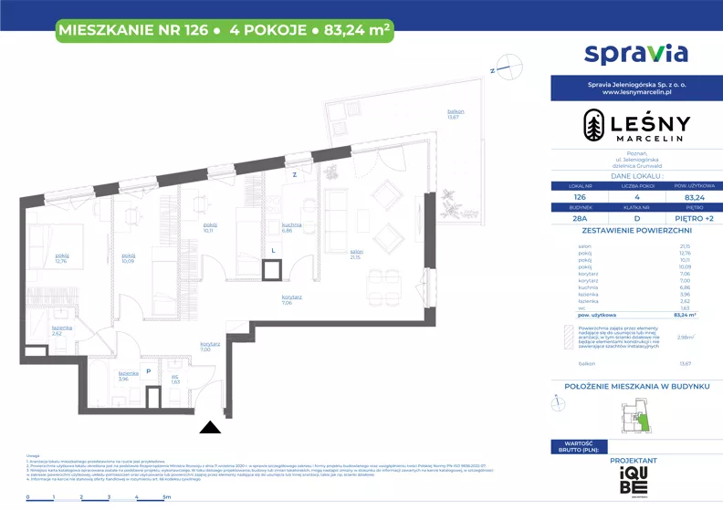 4 pokoje, mieszkanie 83,24 m², piętro 2, oferta nr 28A/126, Leśny Marcelin, Poznań, Grunwald, Junikowo, ul. Jeleniogórska