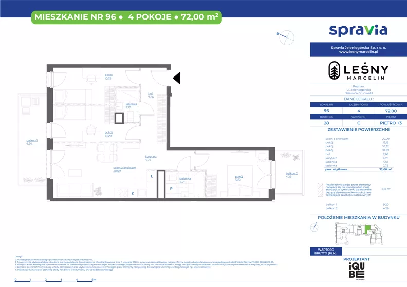 4 pokoje, mieszkanie 72,00 m², piętro 3, oferta nr 28/96, Leśny Marcelin, Poznań, Grunwald, Junikowo, ul. Jeleniogórska