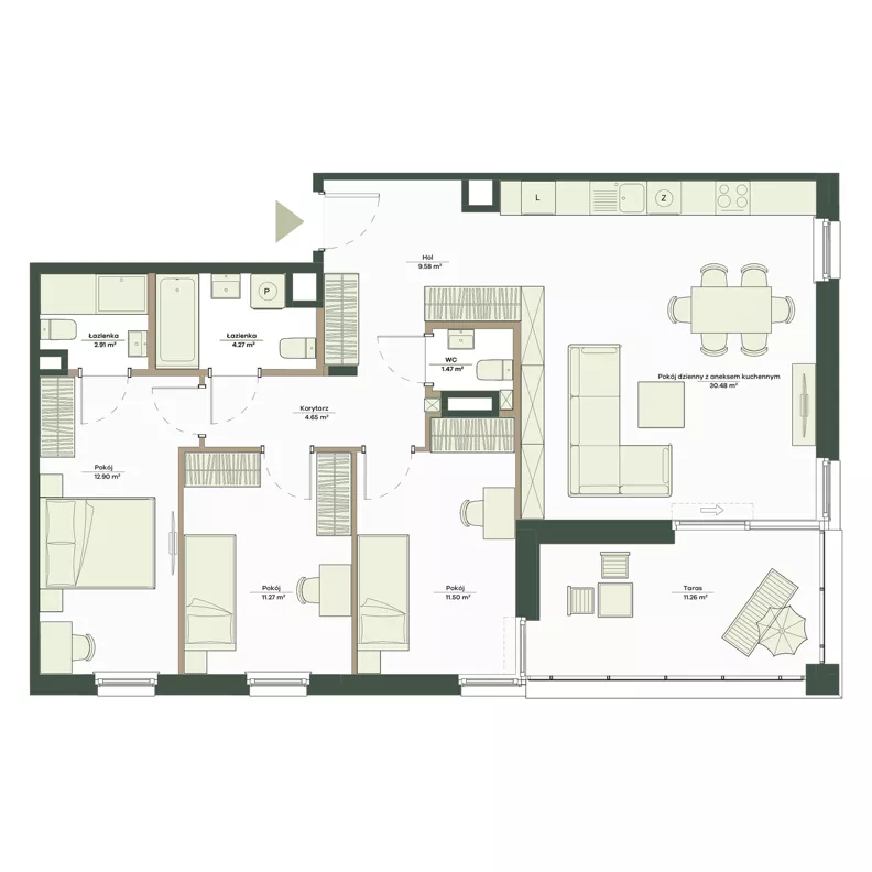 4 pokoje, mieszkanie 89,03 m², piętro 1, oferta nr B8/29, Apartamenty Onlylife, Warszawa, Wilanów, Powsin, ul. Łukasza Drewny/Potułkały