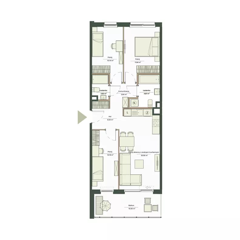 4 pokoje, mieszkanie 68,58 m², piętro 1, oferta nr B7/18, Apartamenty Onlylife, Warszawa, Wilanów, Powsin, ul. Łukasza Drewny/Potułkały