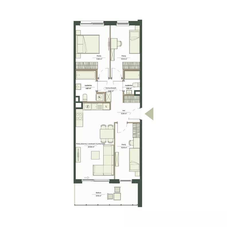 4 pokoje, mieszkanie 68,58 m², piętro 2, oferta nr B9/48, Apartamenty Onlylife, Warszawa, Wilanów, Powsin, ul. Łukasza Drewny/Potułkały