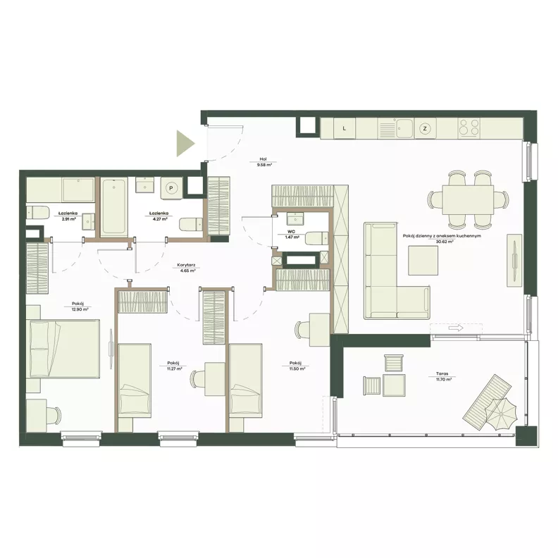 4 pokoje, mieszkanie 89,17 m², piętro 2, oferta nr B8/35, Apartamenty Onlylife, Warszawa, Wilanów, Powsin, ul. Łukasze Drewny / Potukały
