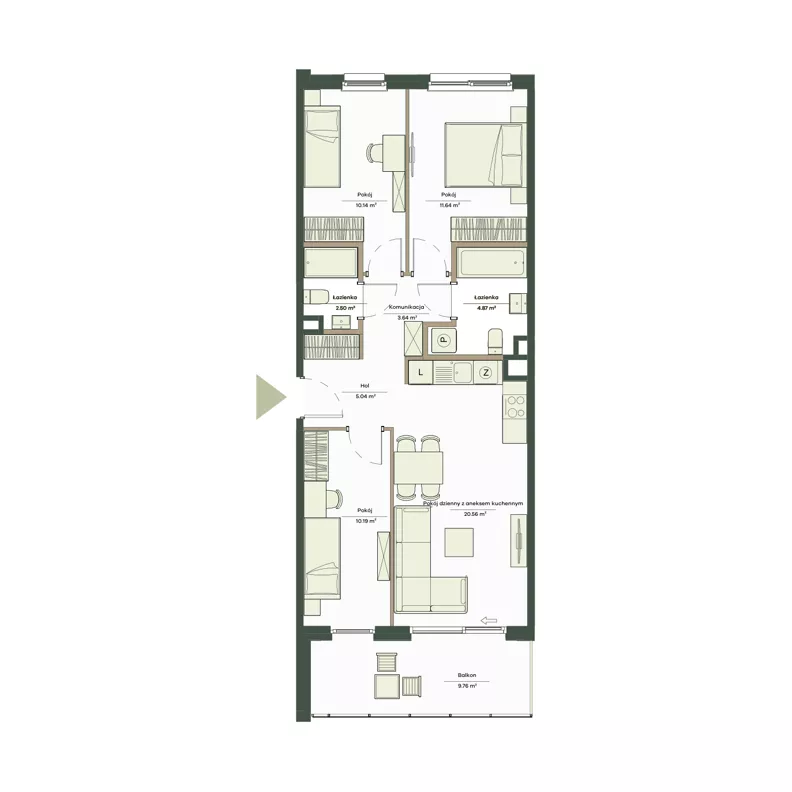 4 pokoje, mieszkanie 68,58 m², piętro 2, oferta nr B9/58, Apartamenty Onlylife, Warszawa, Wilanów, Powsin, ul. Łukasze Drewny / Potukały