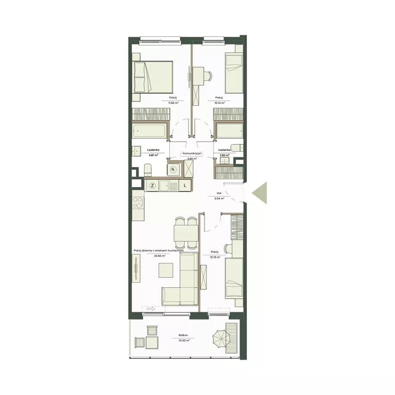 4 pokoje, mieszkanie 68,59 m², piętro 1, oferta nr B9/46, Apartamenty Onlylife, Warszawa, Wilanów, Powsin, ul. Łukasze Drewny / Potukały
