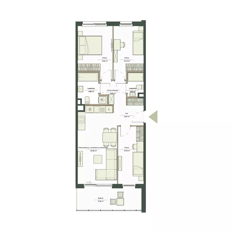4 pokoje, mieszkanie 68,58 m², piętro 2, oferta nr B7/10, Apartamenty Onlylife, Warszawa, Wilanów, Powsin, ul. Łukasze Drewny / Potukały