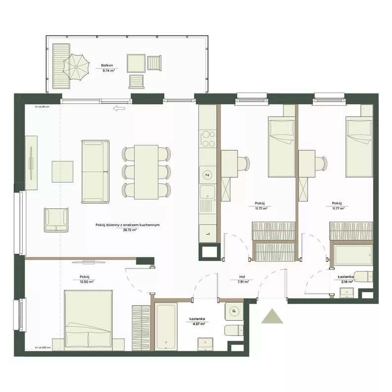 4 pokoje, mieszkanie 79,38 m², piętro 2, oferta nr B10/79, Apartamenty Onlylife, Warszawa, Wilanów, Powsin, ul. Łukasze Drewny / Potukały