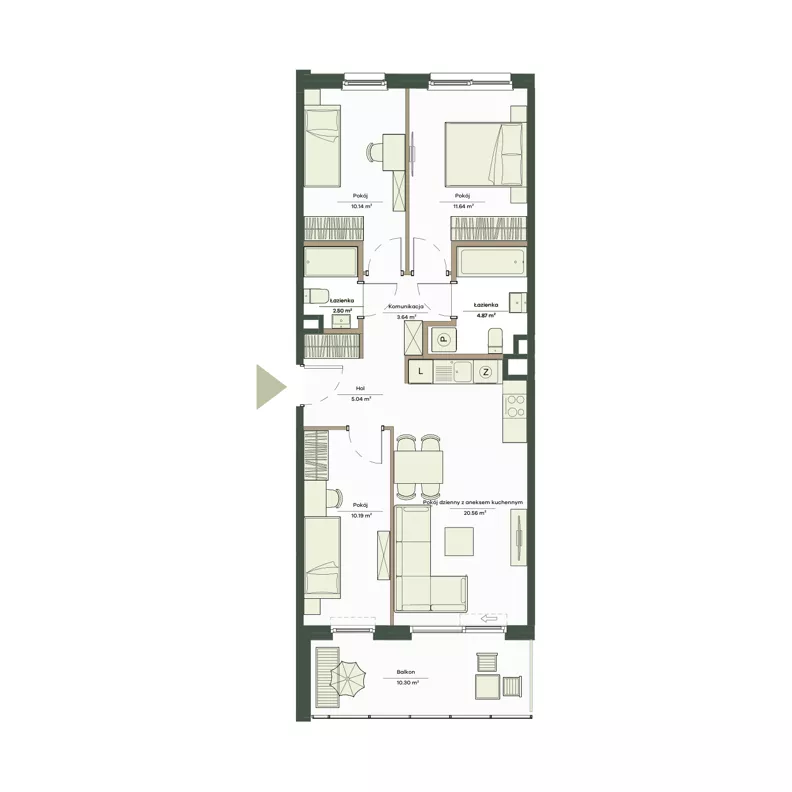 4 pokoje, mieszkanie 68,59 m², piętro 1, oferta nr B9/56, Apartamenty Onlylife, Warszawa, Wilanów, Powsin, ul. Łukasze Drewny / Potukały