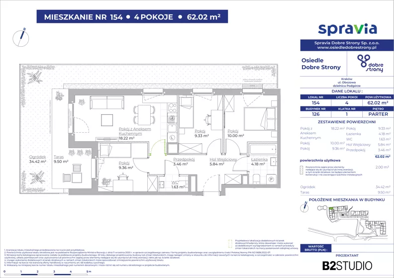 4 pokoje, mieszkanie 62,02 m², parter, oferta nr 126/154, Dobre Strony, Kraków, Dębniki, Borek Fałęcki, ul. Obozowa
