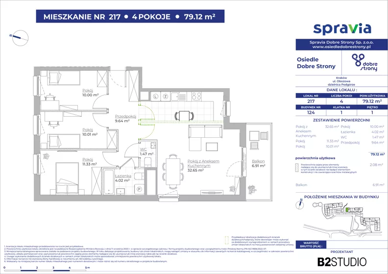 4 pokoje, mieszkanie 79,12 m², piętro 1, oferta nr 124/217, Dobre Strony, Kraków, Dębniki, Borek Fałęcki, ul. Obozowa