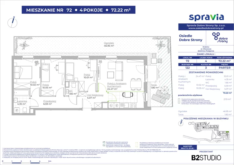 4 pokoje, mieszkanie 72,22 m², parter, oferta nr 122/72, Dobre Strony, Kraków, Dębniki, Borek Fałęcki, ul. Obozowa