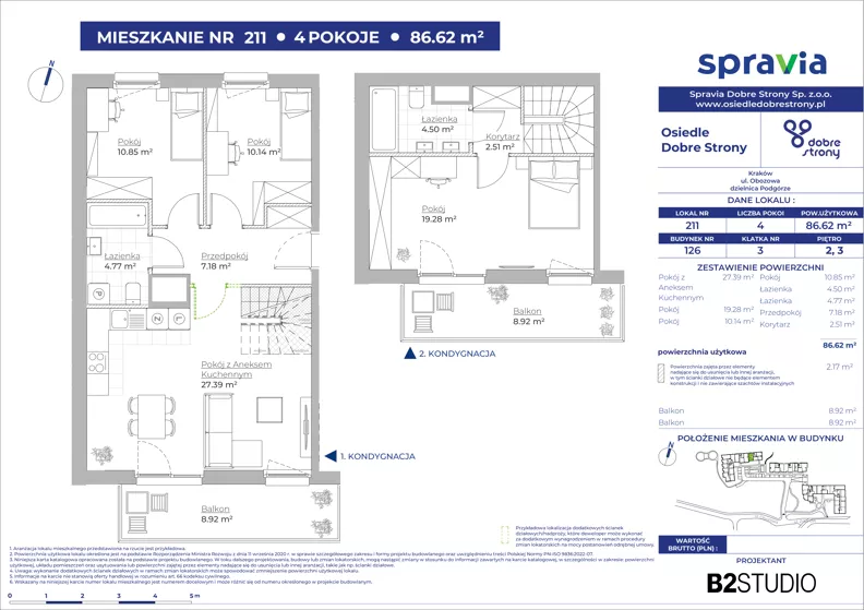 4 pokoje, mieszkanie 86,62 m², piętro 2, oferta nr 126/211, Dobre Strony, Kraków, Dębniki, Borek Fałęcki, ul. Obozowa