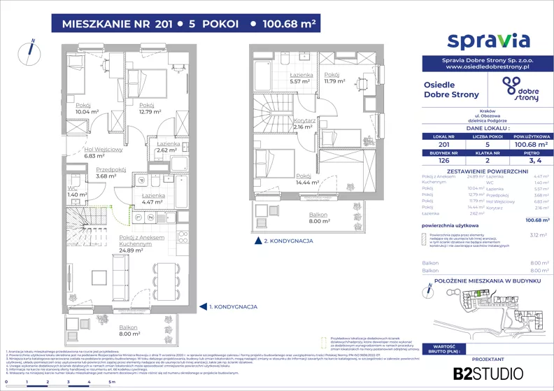 4 pokoje, mieszkanie 100,68 m², piętro 3, oferta nr 126/201, Dobre Strony, Kraków, Dębniki, Borek Fałęcki, ul. Obozowa