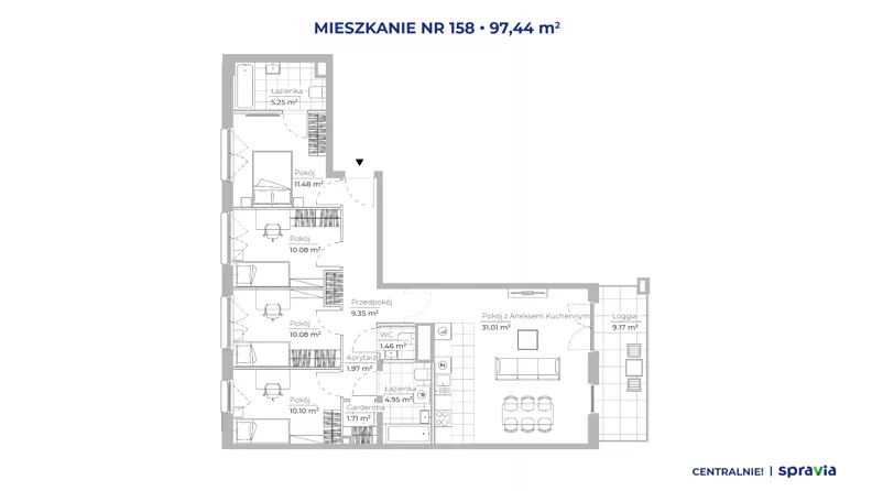 5 pokoi, mieszkanie 97,44 m², piętro 4, oferta nr 51E/158, Osiedle Centralnie!, Kraków, Czyżyny, Łęg, ul. Centralna 51D, 51E