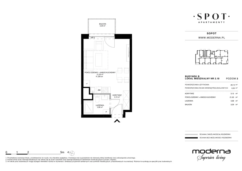 1 pokój, mieszkanie 28,13 m², piętro 2, oferta nr B.2.10, SPOT, Sopot, Świemirowo, ul. Aleja Niepodległości 635/637