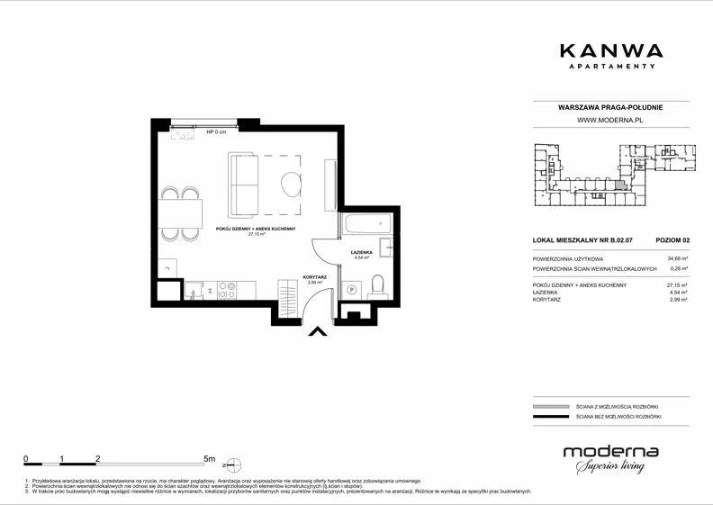 1 pokój, mieszkanie 34,68 m², piętro 2, oferta nr B.02.07, KANWA Apartamenty, Warszawa, Praga Południe, ul. Zamoyskiego 24