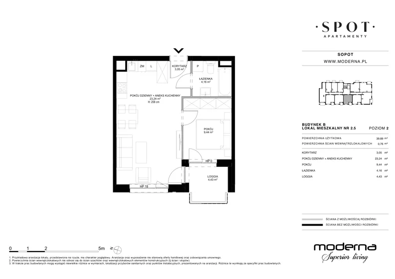 2 pokoje, mieszkanie 39,89 m², piętro 2, oferta nr B.2.5, SPOT, Sopot, Świemirowo, ul. Aleja Niepodległości 635/637