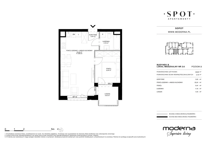 2 pokoje, mieszkanie 39,89 m², piętro 2, oferta nr B.2.6, SPOT, Sopot, Świemirowo, ul. Aleja Niepodległości 635/637