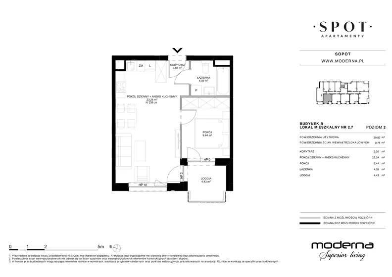 2 pokoje, mieszkanie 39,82 m², piętro 2, oferta nr B.2.7, SPOT, Sopot, Świemirowo, ul. Aleja Niepodległości 635/637