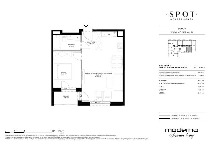 2 pokoje, mieszkanie 49,05 m², piętro 2, oferta nr C.2.5, SPOT, Sopot, Świemirowo, ul. Aleja Niepodległości 635/637